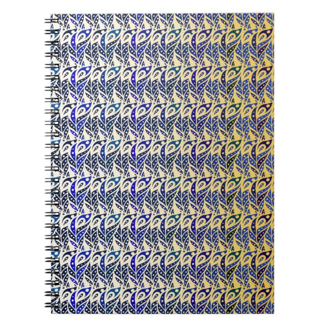 Carnet Motif en plumes de paon bleu et or (Devant)