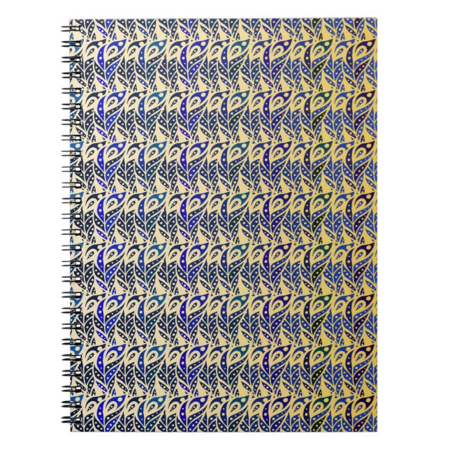 Carnet Motif en plumes de paon bleu et or (Devant)