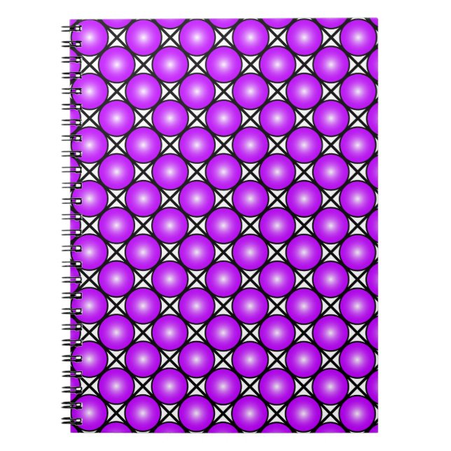 Carnet Motif en treillis noir blanc Magenta points roses (Devant)