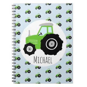 Carnet Motif et nom du tracteur vert du garçon École des 