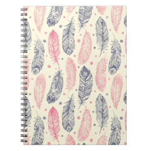 Carnet Motif Ethnique De Plumes Rose Et Violet