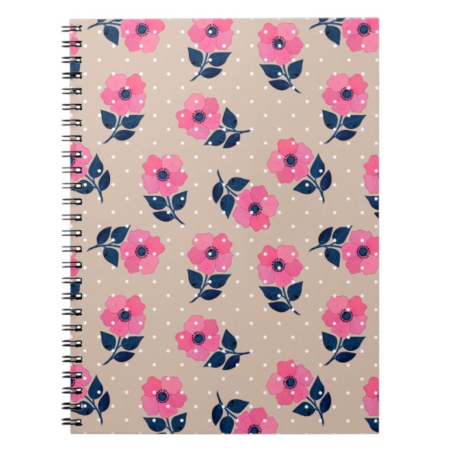 Carnet Motif féminine tendance rose rose fleuri (Devant)