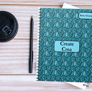 Carnet Motif Feuille bleu Bilingue Créer/Créa & Nom