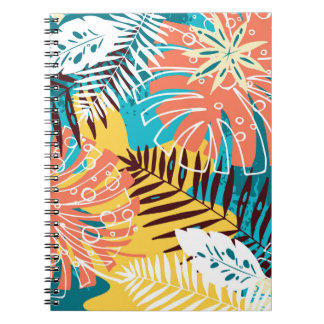 Carnet Motif feuille de la jungle tropicale colorée.
