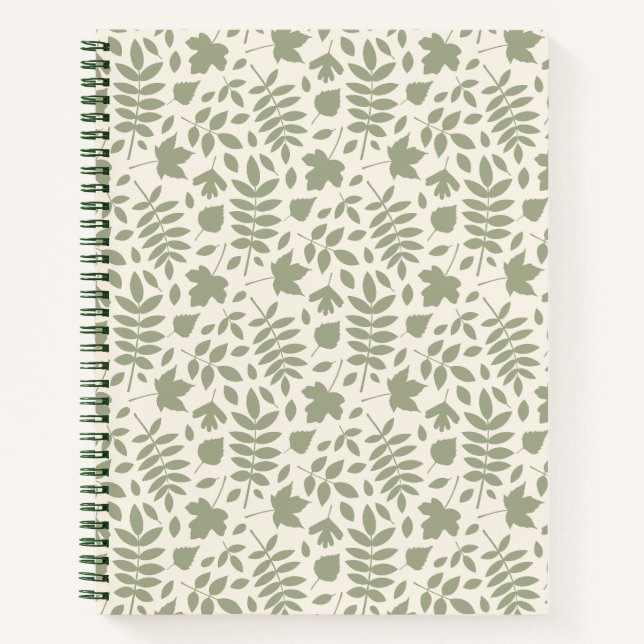Carnet Motif Feuille déchiré vert sur crème (Devant)
