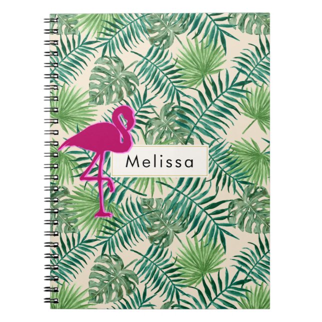 Carnet Motif Feuille tropical et Flamant rose rose person (Devant)