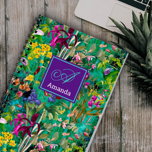 Carnet Motif feuille turquoise  de fleurs douces