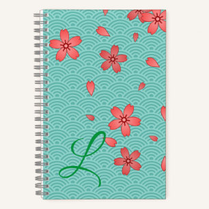 Carnet Motif Fleur de Cerisier Japonaise et Vague