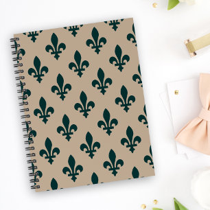Carnet Motif Fleur de Lis, Vert Royal Français sur Crème