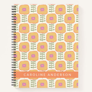 Carnet Motif Fleur Jaune Retro Scandi Personnalisé 