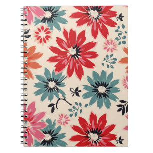 Carnet Motif Fleur Rétro Rouge Orange Bleu