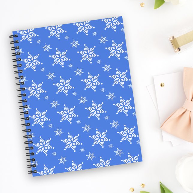 Carnet Motif Flocon de Neige, Flocons Blancs, Neige, Bleu (Créateur téléchargé)