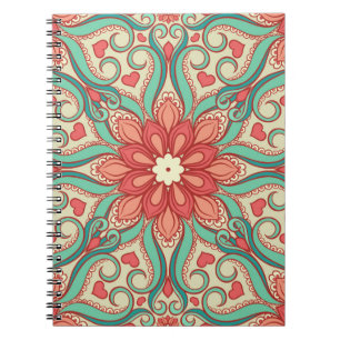 Carnet motif floral abstrait avec les coeurs sur un gre l