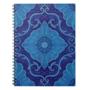 Carnet motif floral arabesque "fleurs bleues"