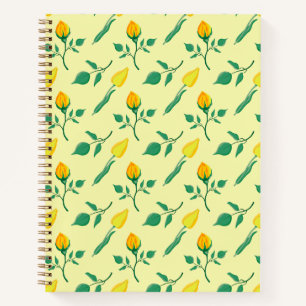 Carnet Motif floral avec rose jaune et fleurs de tulipe