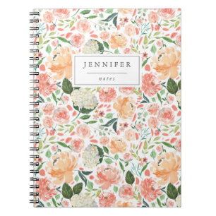 Carnet Motif floral blanc et couleur d'eau