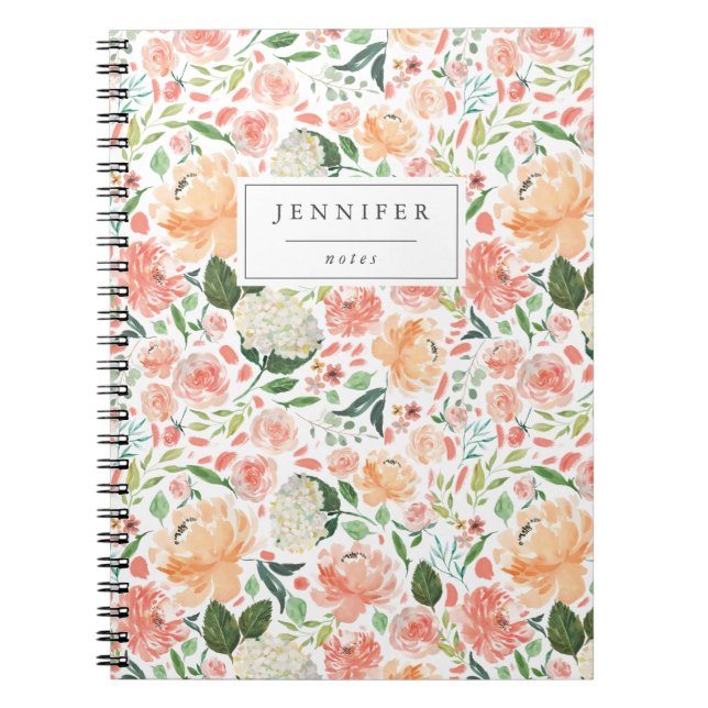 Carnet Motif floral blanc et couleur d'eau (Devant)
