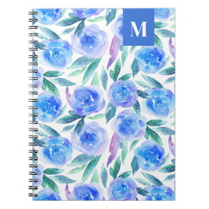 Carnet Motif floral bleu aquarelle. Fleurs de jardin
