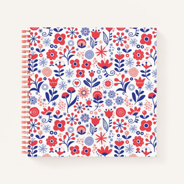 Carnet Motif floral bleu et corail (Devant)