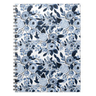 Carnet Motif floral bleu marine Pastel