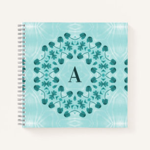 Carnet Motif floral, bleu Turquoise initial
