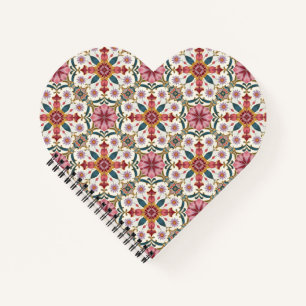 Carnet Motif floral boho en rouge, rose et sarcelle