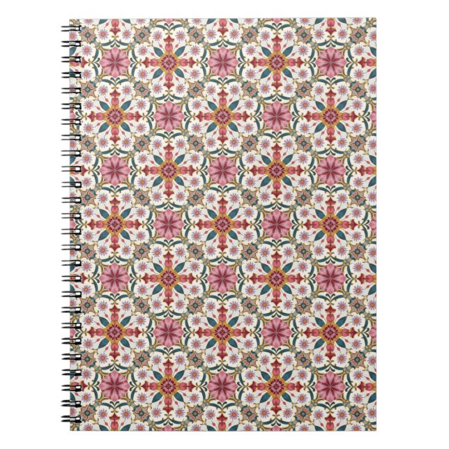 Carnet Motif floral boho en rouge, rose et sarcelle (Devant)