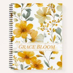 Carnet Motif floral botanique à l'aquarelle jaune