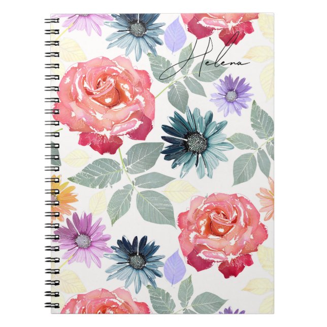 Carnet Motif floral coloré aquarelle. (Devant)