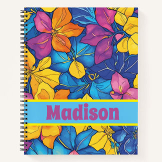 Carnet Motif floral coloré personnalisé avec nom