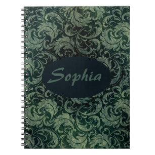 Carnet Motif floral damassé vert élégant vintage