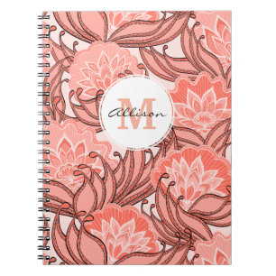 Carnet Motif floral de corail vibrant Monogramme