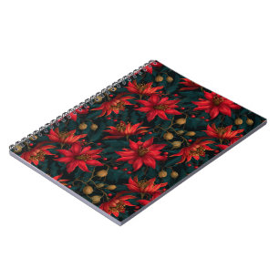Carnet Motif floral de Noël rouge foncé