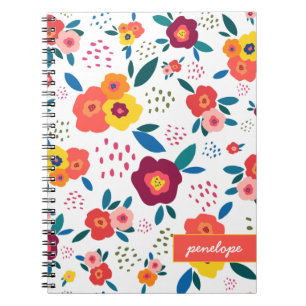 Carnet Motif floral de pavot moderne Corail Nom du script