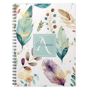Carnet Motif floral de plumes Monogramme