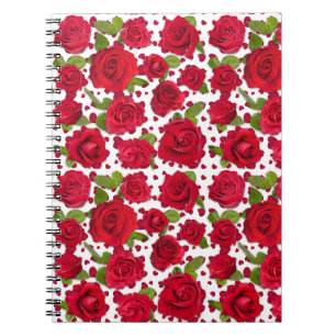 Carnet Motif floral de roses rouges et roses foncés éléga