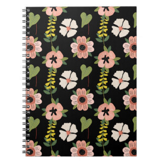 Carnet Motif floral élégant sur fond noir | Botanique chi