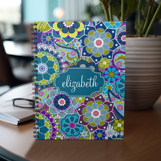 Carnet Motif floral funky avec nom personnalisé (Personalized notebook - add your name or other text)