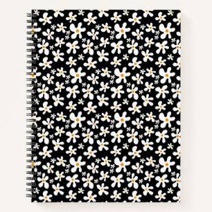 Carnet Motif floral noir et blanc rétro Daisy