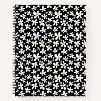Carnet Motif floral noir et blanc rétro | Daisy |
