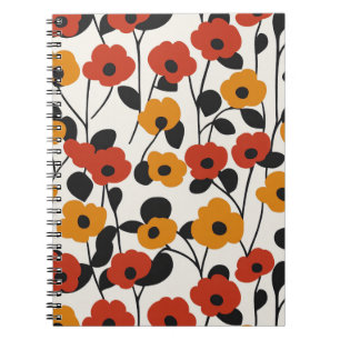 Carnet Motif floral rétro en gras rouge, orange et noir