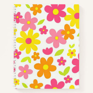 Carnet Motif floral rose et jaune rétro d'été lumineux