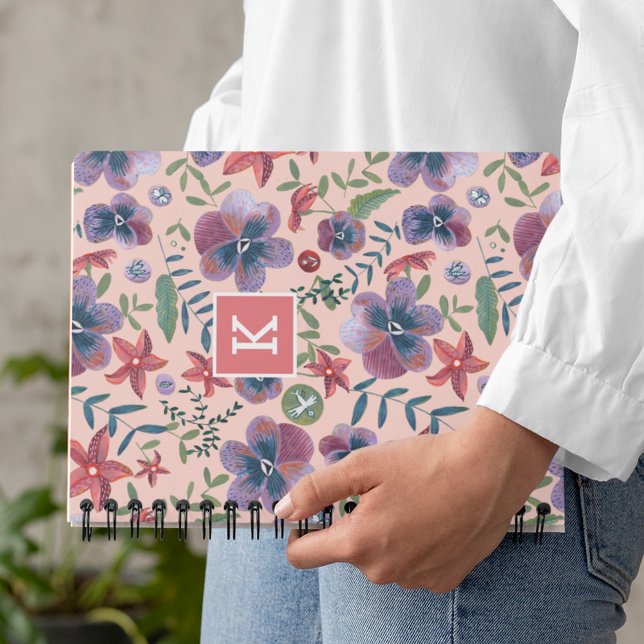 Carnet Motif Floral rose mou Monogramme (Cute Pink Floral Pattern Monogram Notebook)