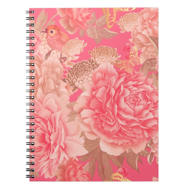 Carnet Motif floral sans soudure. Jardin fleurs peoni ros (Devant)