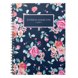 Carnet Motif floral vintage de roses roses vibrantes