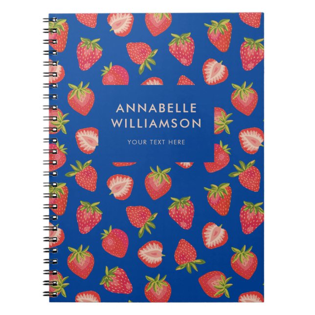Carnet Motif fraise bleu (Devant)
