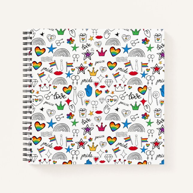 Carnet motif gay pride Doodle (Devant)