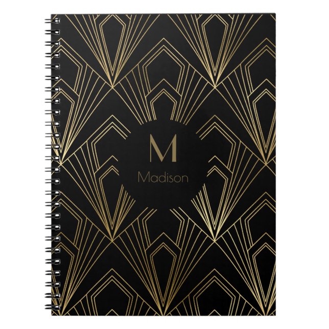 Carnet Motif géométrique Art Déco noir et or (Devant)