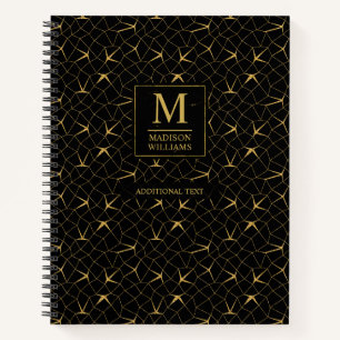 Carnet Motif géométrique de luxe pailleté noir et or