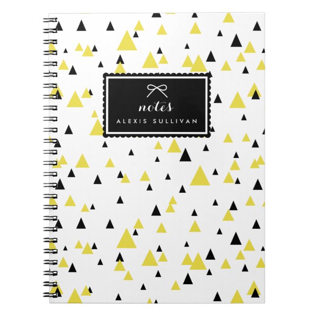 Carnet Motif géométrique jaune et noir Personnalisé (Devant)
